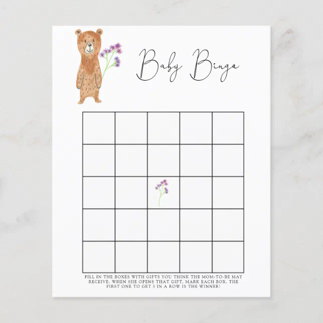 Little Bear - Baby shower bingo game | Zazzle