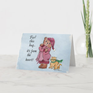 Little Bear Caricature Gives a Hug From the Heart  Holiday Card