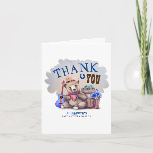 Little Bear Cowboy Baby Shower Thank You Card (Front)
