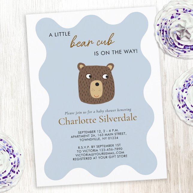 Little Bear Cub Baby Shower Invitation Postcard (Cute little bear cub personalized custom text baby shower invitation postcard)