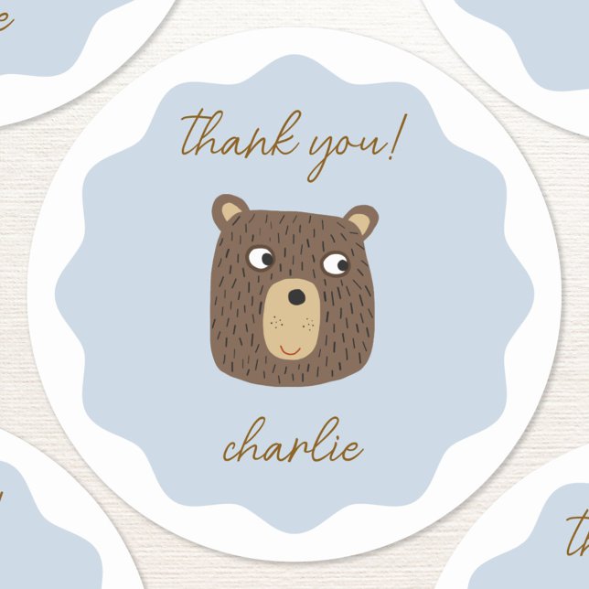 Little Bear Cub Personalised Thank You Classic Round Sticker (Fun adorable little teddy bear cub personalized thank you sticker)
