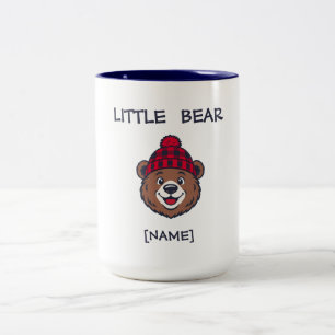 Little Bear Custom Name Rustic Plaid Beanie Two-Tone Coffee Mug