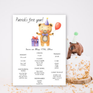 Little Bear First Birthday Milestone Birthday Poster