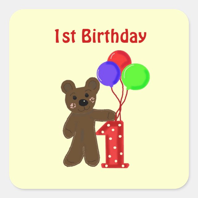 Little Bear First Birthday Square Sticker (Front)