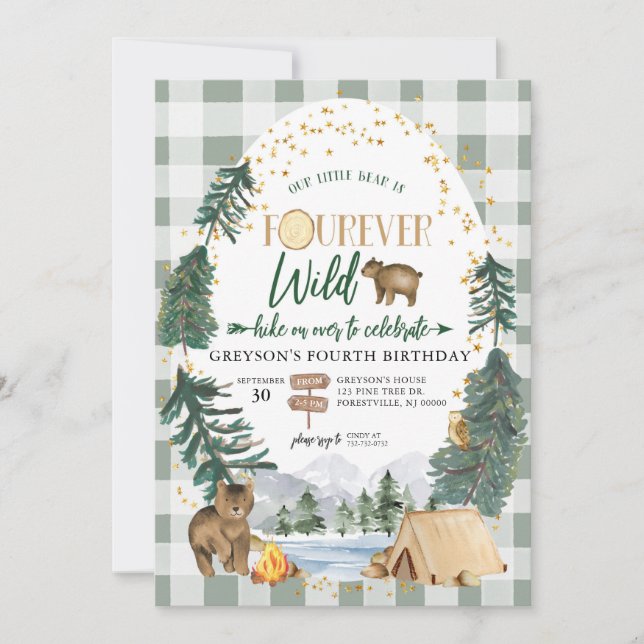Little Bear is Fourever Wild Birthday Invitation (Front)