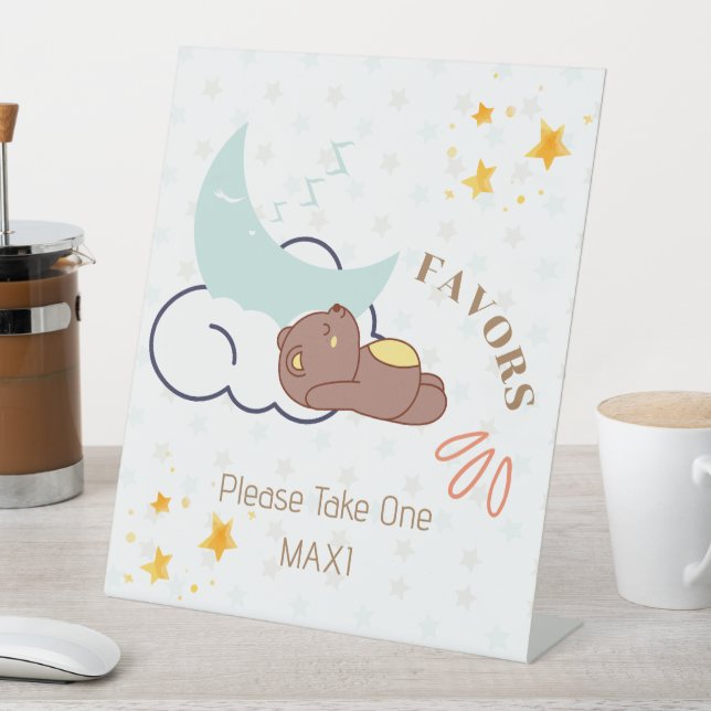 Little Bear On The Cloud Baby Shower Favours Pedestal Sign (In SItu)