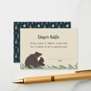 Little Bear Rustic Baby Shower Diaper Raffle Card