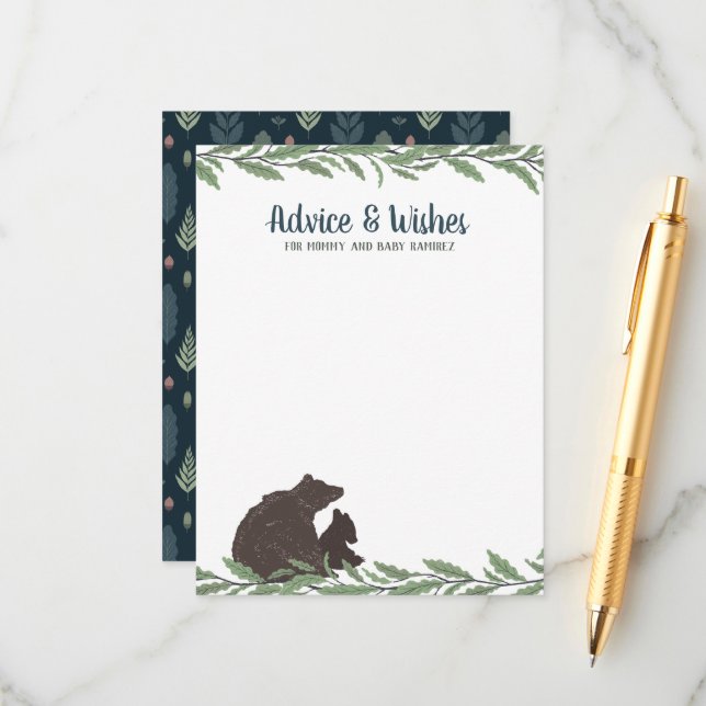 Little Bear Rustic Baby Shower Wishes and Advice Card (Front/Back In Situ)
