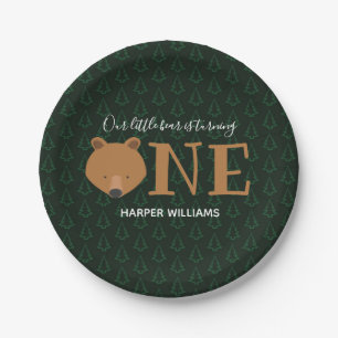 Little Bear Turning One Pine Animal First Birthday Paper Plate