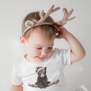 Little bear wearing christmas hat, customisable baby T-Shirt