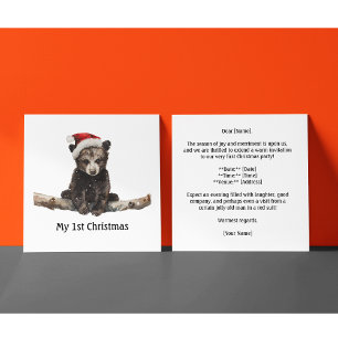 Little bear wearing christmas hat, customisable invitation