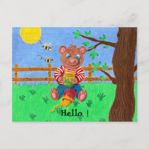 Little bear with honey, Hello ! Postcard