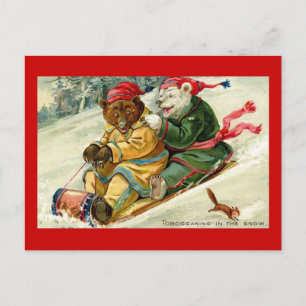 Little Bears, Sledding Vintage Postcard