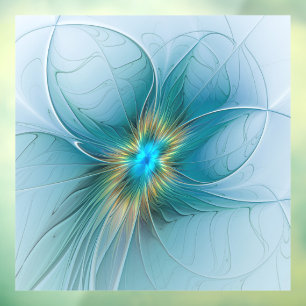 Little Beauty Modern Blue Gold Fractal Art Flower