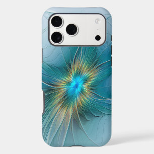 Little Beauty Modern Blue Gold Fractal Art Flower