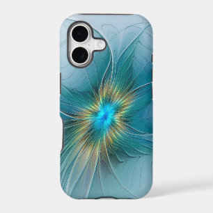 Little Beauty Modern Blue Gold Fractal Art Flower