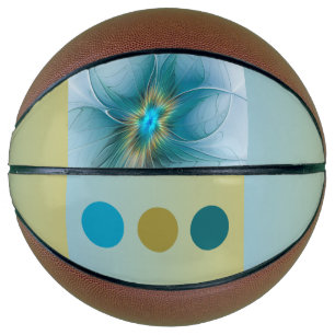 Little Beauty Modern Blue Gold Fractal Art Flower Basketball