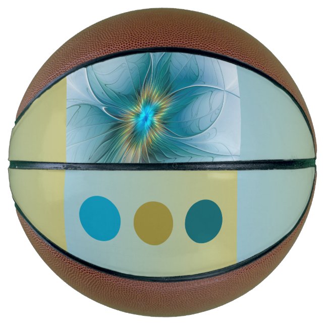 Little Beauty Modern Blue Gold Fractal Art Flower Basketball (Front)