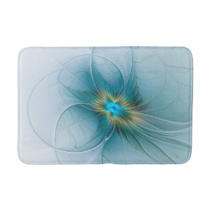 Little Beauty Modern Blue Gold Fractal Art Flower Bath Mat