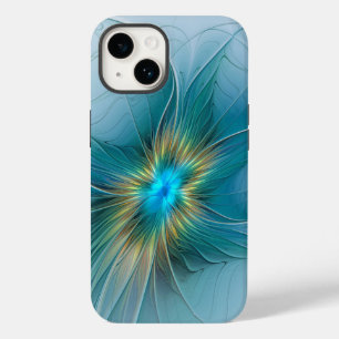 Little Beauty Modern Blue Gold Fractal Art Flower Case-Mate iPhone 14 Case