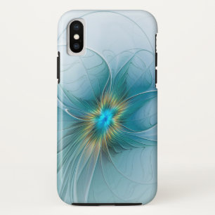 Little Beauty Modern Blue Gold Fractal Art Flower iPhone XS Case