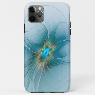 Little Beauty Modern Blue Gold Fractal Art Flower iPhone 11 Pro Max Case