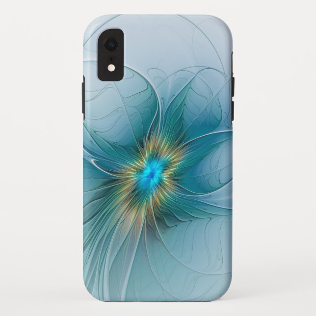 Little Beauty Modern Blue Gold Fractal Art Flower Case-Mate iPhone Case (Back)