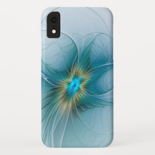 Little Beauty Modern Blue Gold Fractal Art Flower iPhone XR Case