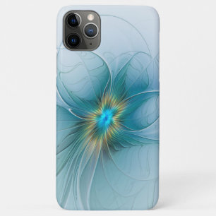 Little Beauty Modern Blue Gold Fractal Art Flower iPhone 11 Pro Max Case