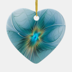 Little Beauty Modern Blue Gold Fractal Art Flower Ceramic Ornament
