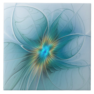 Little Beauty Modern Blue Gold Fractal Art Flower Ceramic Tile