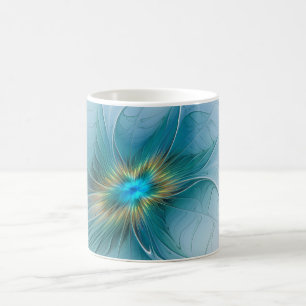 Little Beauty Modern Blue Gold Fractal Art Flower Coffee Mug