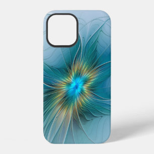 Little Beauty Modern Blue Gold Fractal Art Flower iPhone 12 Case