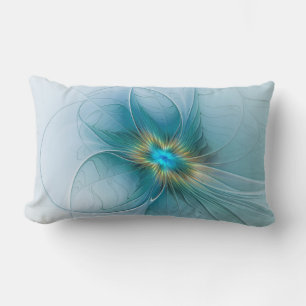 Little Beauty Modern Blue Gold Fractal Art Flower Lumbar Cushion