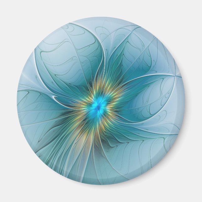Little Beauty Modern Blue Gold Fractal Art Flower Magnet (Front)
