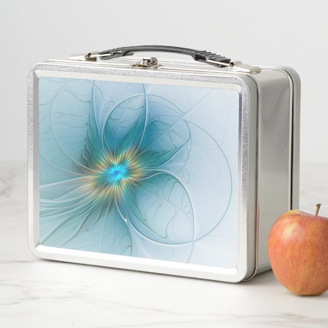 Little Beauty Modern Blue Gold Fractal Art Flower Metal Lunch Box (In Situ)
