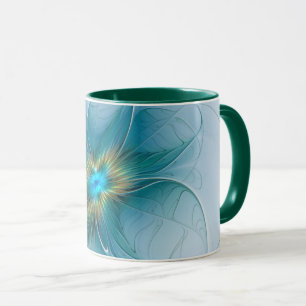 Little Beauty Modern Blue Gold Fractal Art Flower Mug