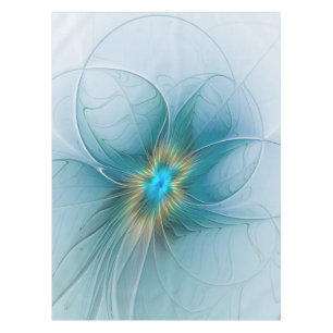Little Beauty Modern Blue Gold Fractal Art Flower Tablecloth