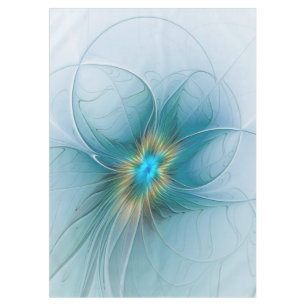 Little Beauty Modern Blue Gold Fractal Art Flower Tablecloth