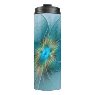 Little Beauty Modern Blue Gold Fractal Art Flower Thermal Tumbler