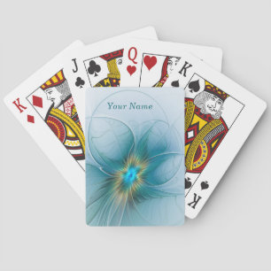 Little Beauty Modern Blue Gold Fractal Art Name Playing Cards