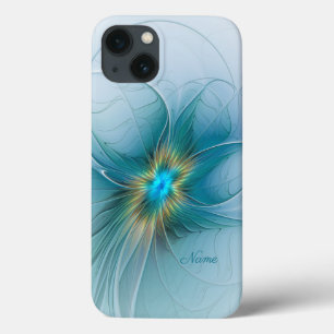 Little Beauty Modern Blue Gold Fractal Flower Name iPhone 13 Case