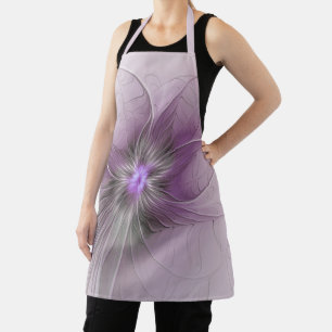 Little Beauty Modern Mauve Gray Fractal Art Flower Apron