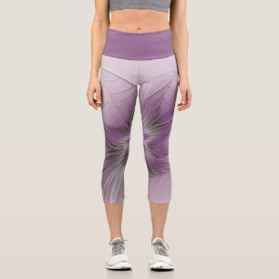 Little Beauty Modern Mauve Gray Fractal Art Flower Capri Leggings