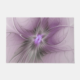 Little Beauty Modern Mauve Gray Fractal Art Flower Doormat