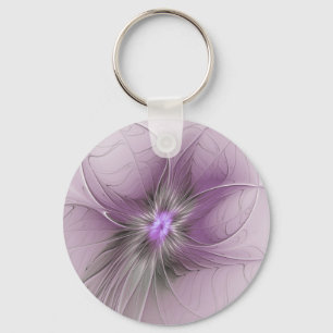 Little Beauty Modern Mauve Gray Fractal Art Flower Key Ring