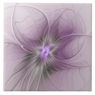 Little Beauty Modern Mauve Grey Fractal Art Flower Ceramic Tile