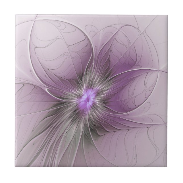 Little Beauty Modern Mauve Grey Fractal Art Flower Ceramic Tile (Front)