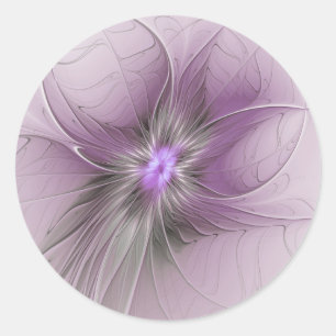 Little Beauty Modern Mauve Grey Fractal Art Flower Classic Round Sticker
