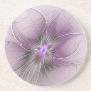 Little Beauty Modern Mauve Grey Fractal Art Flower Coaster